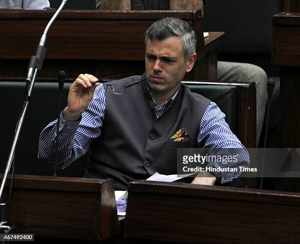 Former chief minister and working president of National Conference Omar Abdullah during a Budget session on March 25, 2015 in Jammu, India. Jammu and...