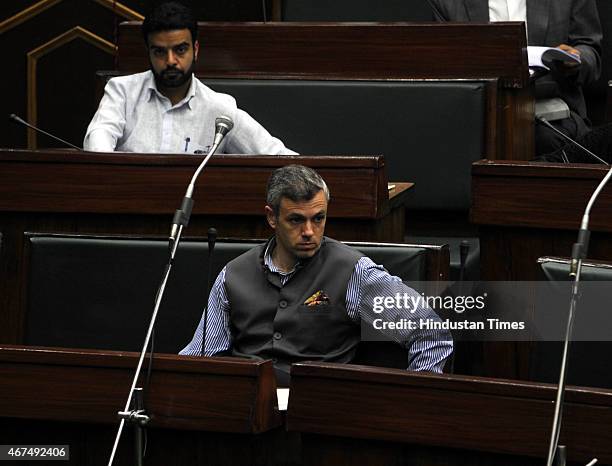 Former chief minister and working president of National Conference Omar Abdullah during a Budget session on March 25, 2015 in Jammu, India. Jammu and...