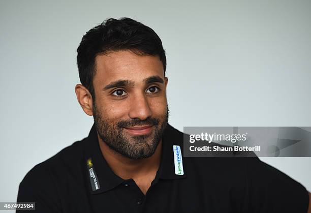 Ravi Bopara of England and Essex talks to the media during a Lycamobile & Chance to Shine Street Partnership Announcement at the Kia Oval on March...