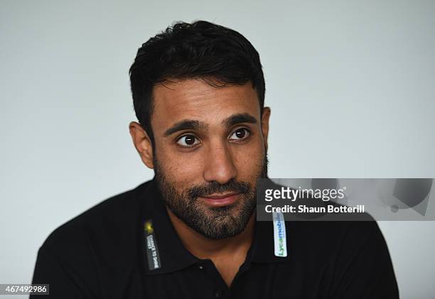 Ravi Bopara of England and Essex talks to the media during a Lycamobile & Chance to Shine Street Partnership Announcement at the Kia Oval on March...