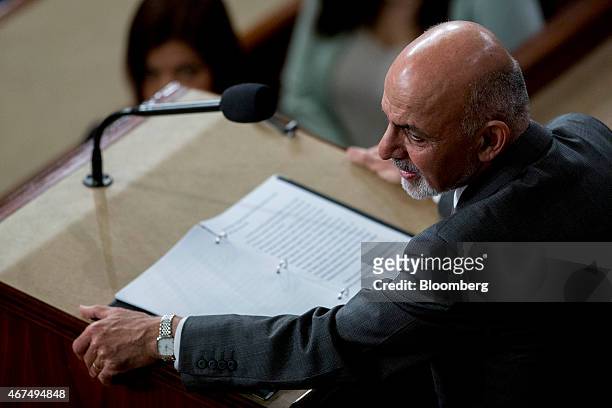 Ashraf Ghani, president of Afghanistan, speaks during a joint meeting of Congress in the House Chamber at the U.S. Capitol in Washington, D.C., U.S.,...