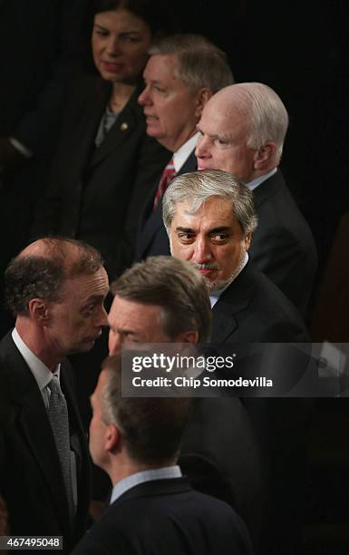 Afghanistan Chief Executive Officer Abdullah Abdulla joins Republican Senators during President Ashraf Ghani's address to a joint meeting of the...