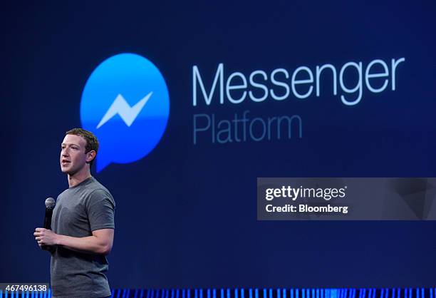 Mark Zuckerberg, chief executive officer of Facebook Inc., speaks during the Facebook F8 Developers Conference in San Francisco, California, U.S., on...