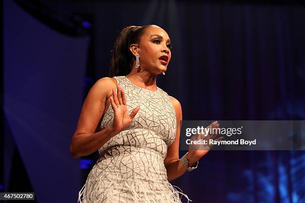 Actress Vivica A. Fox on stage hosting the Allstate Gospel SuperFest 2015 at House Of Hope Arena on March 21, 2015 in Chicago, Illinois.