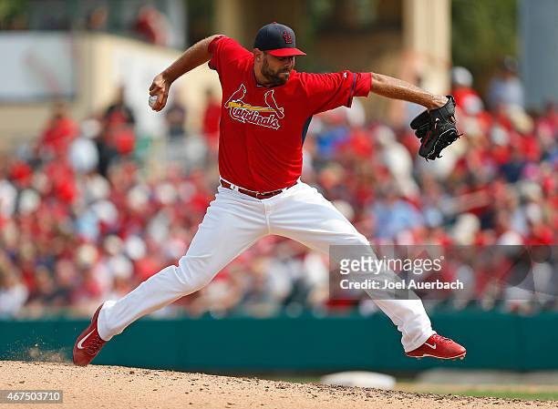 Jordan Walden of the St. Louis Cardinals pitches against the Washington Nationals in the top of the ninth inning during a spring training game at...