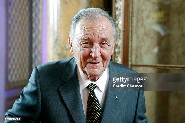 Cartoonist Albert Uderzo of France poses prior to a press conference at the Monnaie de Paris on March 25 in Paris, France. A new twelve piece coin...