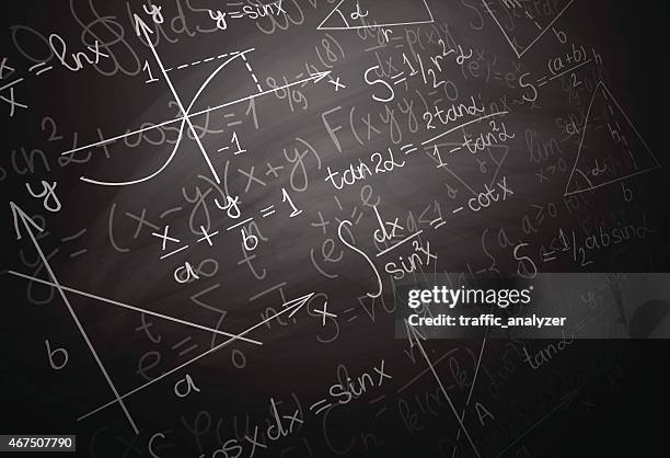 bildbanksillustrationer, clip art samt tecknat material och ikoner med quantum physics formulas over blackboard - räkna