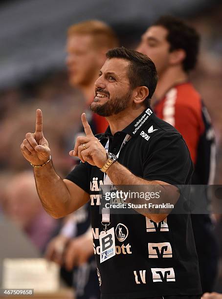 Ljubomir Vranjes, head coach of Flensburg reacts during the DKB Bundesliga handball match between SG Flensburg-Handewitt and FA Goeppingen on March...