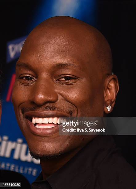 Actor Tyrese Gibson poses during a visit to 'Dirty, Sexy, Funny with Jenny McCarthy at visits the SiriusXM Studios on March 25, 2015 in New York City.