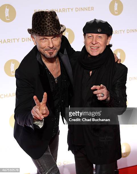 Rudolf Schenker and Kalus Meine of the band the Scorpions attend the Echo Award 2015 Charity Dinner at Grill Royal on March 25, 2015 in Berlin,...