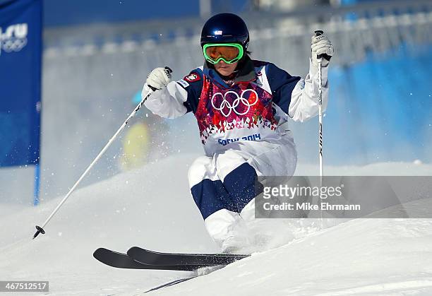 Heather McPhie of the United States practices during the Men's and Ladies Moguls official training session ahead of the the Sochi 2014 Winter...