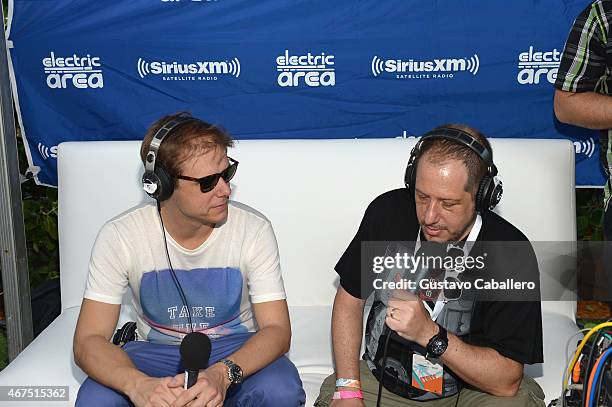 Armin van Buuren is interviewed at the SiriusXM's "UMF Radio" Broadcast Live from the SiriusXM Music Lounge at W Hotel on March 25, 2015 in Miami,...