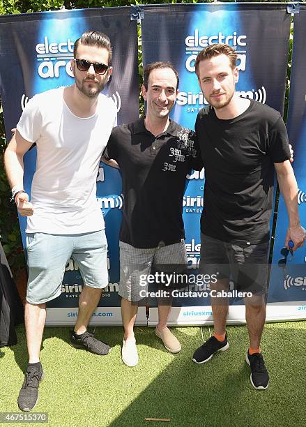 Jewelz & Sparks and Danny Valentino attend the SiriusXM's "UMF Radio" Broadcast Live from the SiriusXM Music Lounge at W Hotel on March 25, 2015 in...