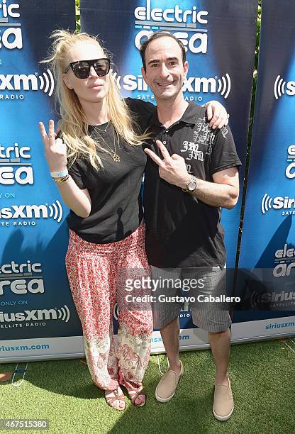 Isabel Adrian and Danny Valentino attend the SiriusXM's "UMF Radio" Broadcast Live from the SiriusXM Music Lounge at W Hotel on March 25, 2015 in...