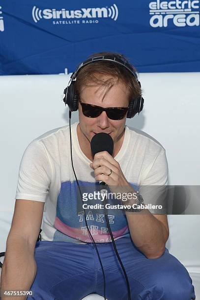 Armin van Buuren is interviewed at the SiriusXM's "UMF Radio" Broadcast Live from the SiriusXM Music Lounge at W Hotel on March 25, 2015 in Miami,...