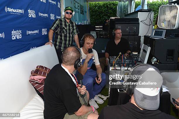 Armin Van Buuren is interviewed at the SiriusXM's "UMF Radio" Broadcast Live from the SiriusXM Music Lounge at W Hotel on March 25, 2015 in Miami,...