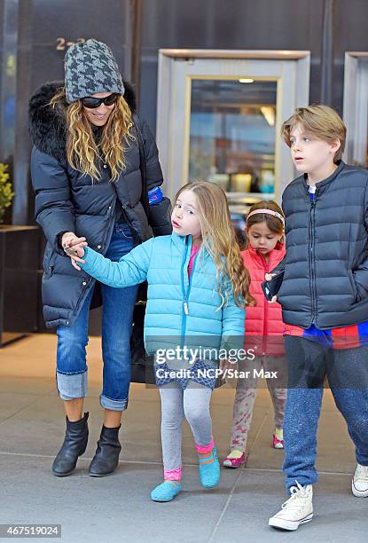 Sarah Jessica Parker, Marion Loretta Elwell Broderick, Tabitha Hodge Broderick and James Wilkie Broderick are seen on March 25, 2015 in New York City.