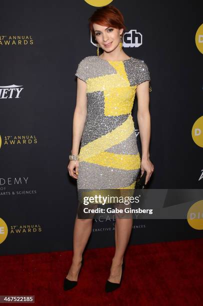 Actress Felicia Day arrives at The Joint inside the Hard Rock Hotel and Casino to host the 17th annual D.I.C.E. Awards on February 6, 2014 in Las...