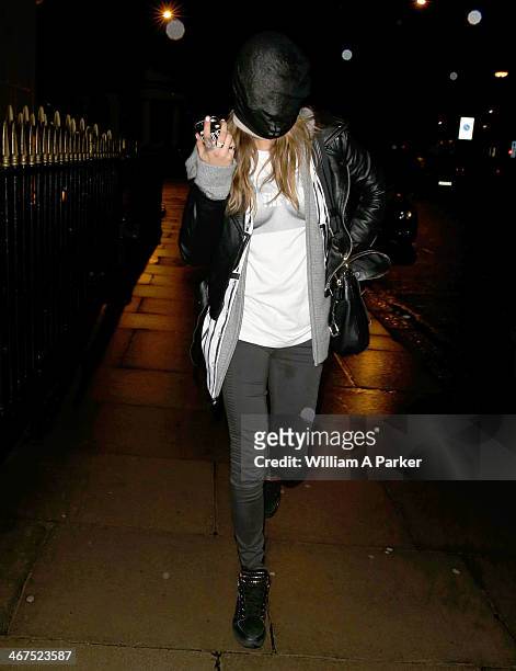Cara Delevingne spotted arriving back at her home at 1am after having a night out. On February 6, 2014 in London, England.