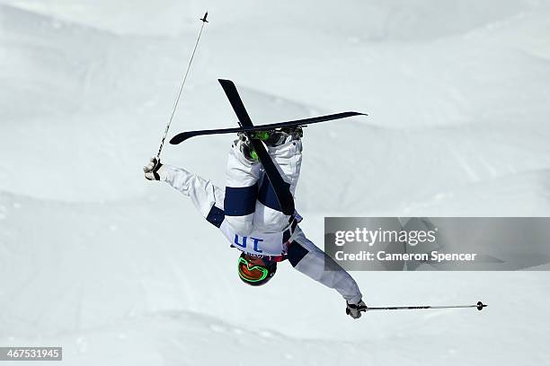 Heather McPhie of the United States practices during the Men's and Ladies Moguls official training session ahead of the the Sochi 2014 Winter...