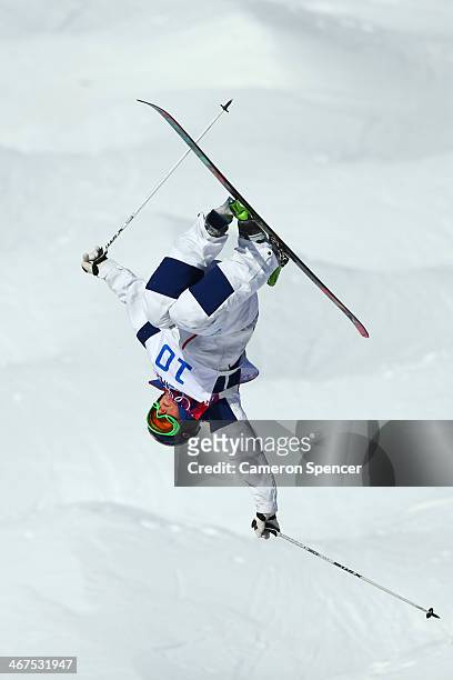 Heather McPhie of the United States practices during the Men's and Ladies Moguls official training session ahead of the the Sochi 2014 Winter...