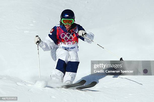 Heather McPhie of the United States practices during the Men's and Ladies Moguls official training session ahead of the the Sochi 2014 Winter...