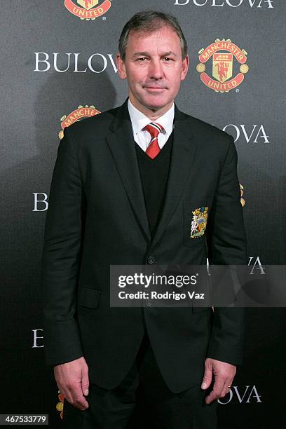 Former Manchester United captain and soccer manager Bryan Robson attends the Bulova/Manchester United Trophy Tour Red Carpet Event at W Hollywood on...