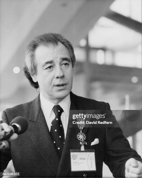 Musician Lalo Schifrin on stage, Midem Music Festival, France, 1990.