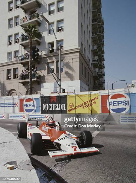 John Watson of Great Britain drives the Marlboro McLaren International McLaren M29C Ford Cosworth DFV V8 during the Formula One United States Grand...