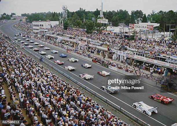 Cars line up on the front straight ready for the start of the FIA World Sportscar Championship 24 Hours of Le Mans race on 15th June 1985 at the...