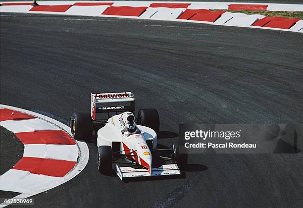 Stefan Johansson of Sweden drives the Footwork Grand Prix International Footwork FA12C Ford Cosworth DFR V8 during qualifying for the French Grand...