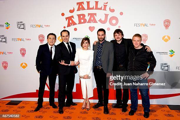 Mariano Pena, Alfonso Sanchez, Maria Leon, Jon Plazaola, Salva Reina and Oscar Terol attend 'Alli Abajo' photocall during FesTVal Murcia 2015 on...
