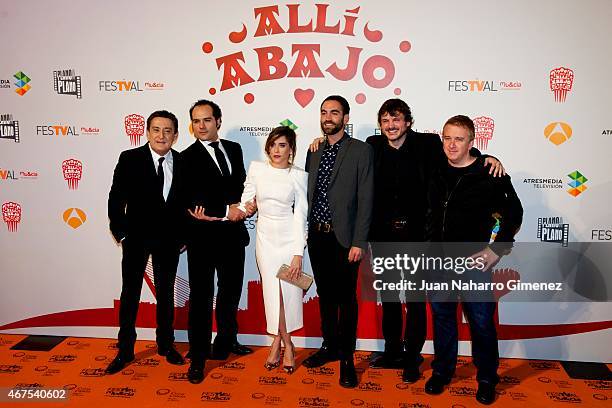 Mariano Pena, Alfonso Sanchez, Maria Leon, Jon Plazaola, Salva Reina and Oscar Terol attend 'Alli Abajo' photocall during FesTVal Murcia 2015 on...