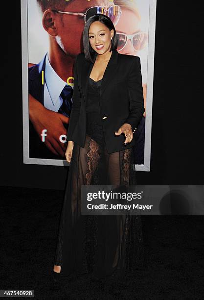 Actress Tia Mowry attends the Warner Bros. Pictures' 'Focus' premiere at TCL Chinese Theatre on February 24, 2015 in Hollywood, California.