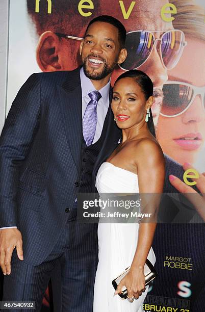 Actors Will Smith and Jada Pinkett Smith attend the Warner Bros. Pictures' 'Focus' premiere at TCL Chinese Theatre on February 24, 2015 in Hollywood,...