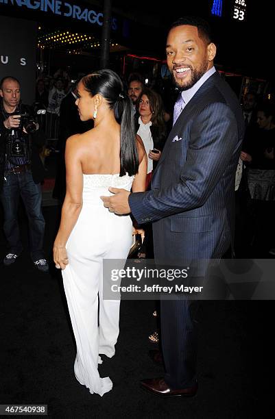 Actors Will Smith and Jada Pinkett Smith attend the Warner Bros. Pictures' 'Focus' premiere at TCL Chinese Theatre on February 24, 2015 in Hollywood,...