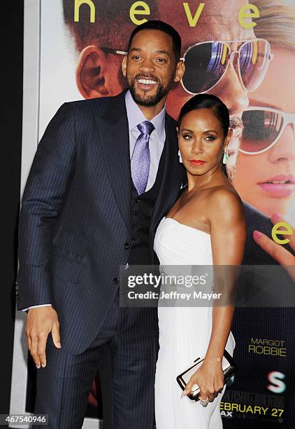 Actors Will Smith and Jada Pinkett Smith attend the Warner Bros. Pictures' 'Focus' premiere at TCL Chinese Theatre on February 24, 2015 in Hollywood,...