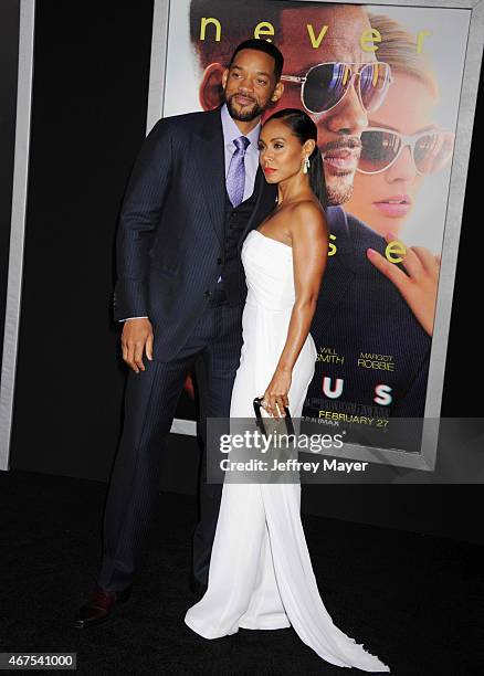 Actors Will Smith and Jada Pinkett Smith attend the Warner Bros. Pictures' 'Focus' premiere at TCL Chinese Theatre on February 24, 2015 in Hollywood,...