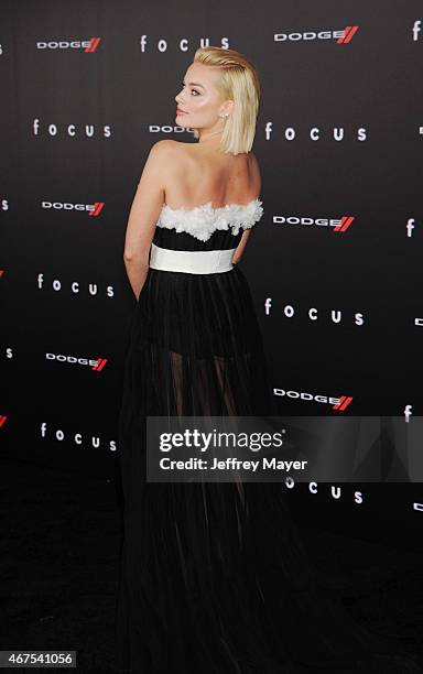 Actress Margot Robbie attends the Warner Bros. Pictures' 'Focus' premiere at TCL Chinese Theatre on February 24, 2015 in Hollywood, California.