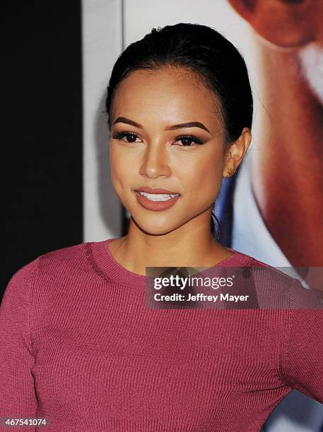 Model Karrueche Tran attends the Warner Bros. Pictures' 'Focus' premiere at TCL Chinese Theatre on February 24, 2015 in Hollywood, California.