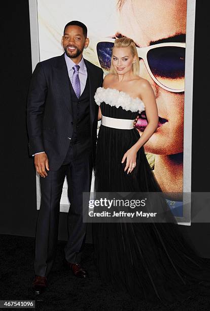 Actors Will Smith and Margot Robbie attend the Warner Bros. Pictures' 'Focus' premiere at TCL Chinese Theatre on February 24, 2015 in Hollywood,...