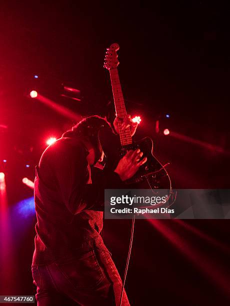 Jeff Schroeder of Smashing Pumpkins performs at Citibank Hall on March 25, 2015 in Rio de Janeiro, Brazil.