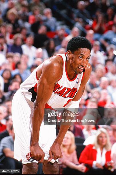 Scottie Pippen of the Portland Trail Blazers during Game Four of the NBA Western Conference Finals against the Los Angeles Lakers on May 28, 2000 at...