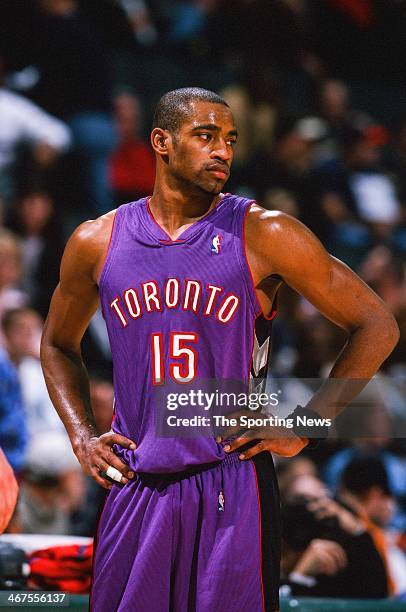 Vince Carter of the Toronto Raptors during the game against the Dallas Mavericks on December 30, 1999 at Reunion Arena in Dallas, Texas.