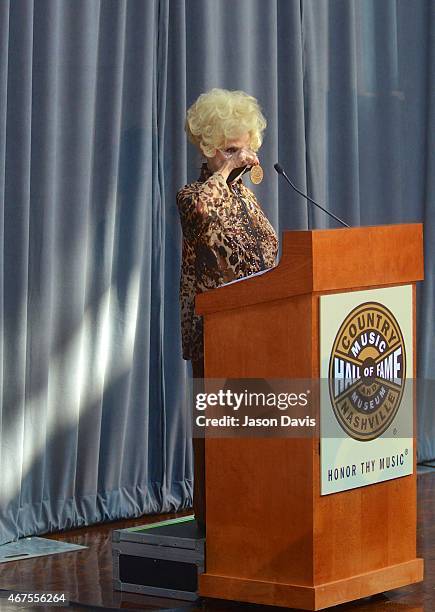 Country Music Hall of Fame Member Brenda Lee announces newcomers into the Hall of Fame during the 2015 Inductee announcement at Country Music Hall of...