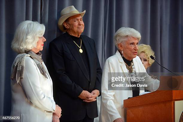 Country Music Hall of Fame inductee Bonnie Brown of Jim Ed Brown and The Browns speak during the 2015 Inductee announcement at Country Music Hall of...