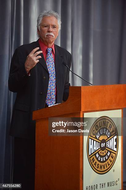 Country Music Hall of Fame inductee Joe Bonsall of The Oak Ridge Boys speaks at the 2015 Country Music Hall of Fame Inductee announcement at Country...