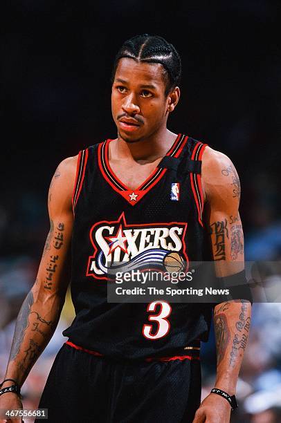 Allen Iverson of the Philadelphia 76ers during the game against the Houston Rockets on February 3, 2000 at Compaq Center in Houston, Texas.