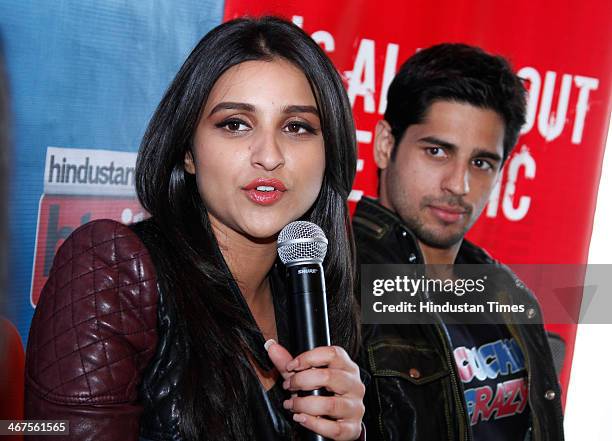 Indian Bollywood actors Sidharth Malhotra and Parineeti Chopra during promotion of their upcoming movie Hasee Toh Phasee at HT House on February 4,...