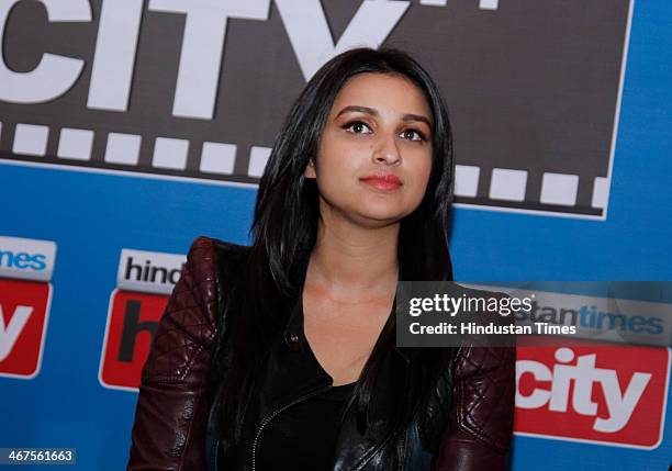 Indian Bollywood actor Parineeti Chopra during promotion of her upcoming movie Hasee Toh Phasee at HT House on February 4, 2014 in New Delhi, India....